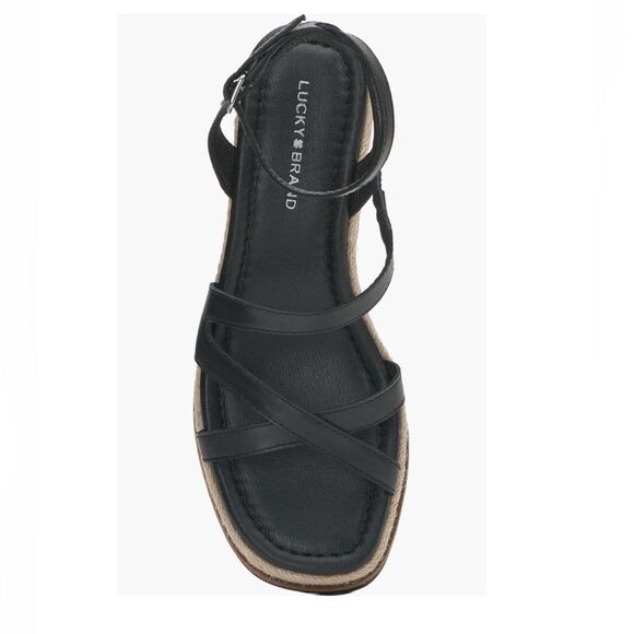 NWT LUCKY BRAND BLACK CAROLIE ESPADRILLE WEDGE STRAPPY SANDAL WOMENS NEW IN BOX - Picture 5 of 10